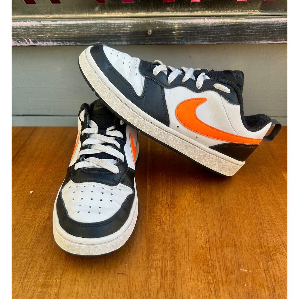 Nike Court Borough Low 2 White Black Orange Youth Size 5Y Sneakers - Picture 6 of 9
